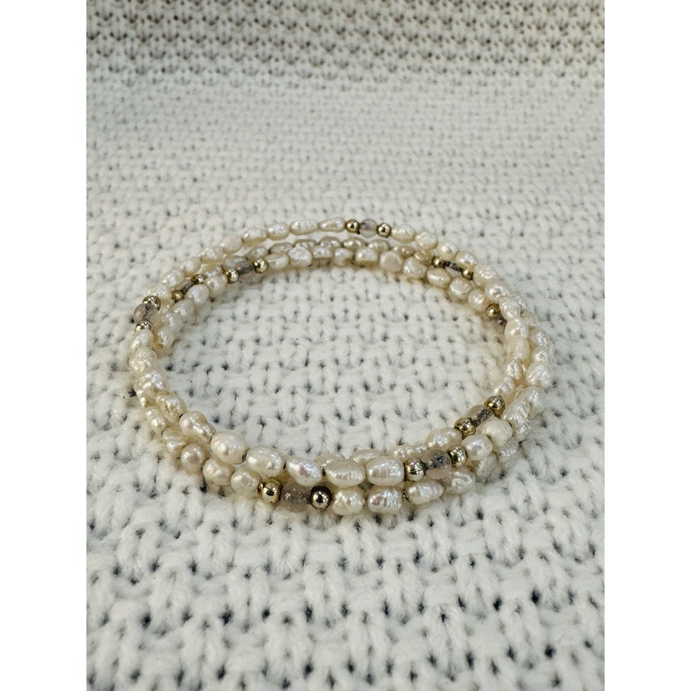 Freshwater Pearl Multi Strand Wrap Memory Wire Bracelet 7"